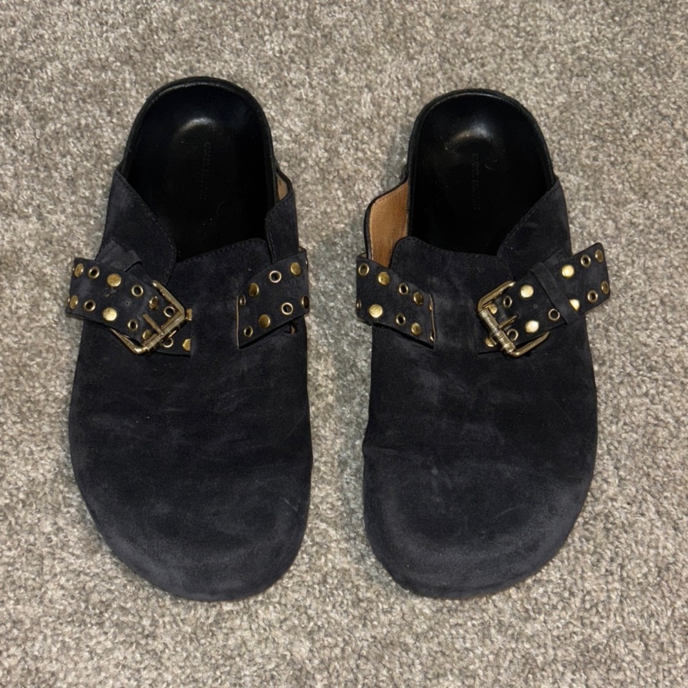Isabel Marant Mirvin Black Suede Mules with Gold Studs